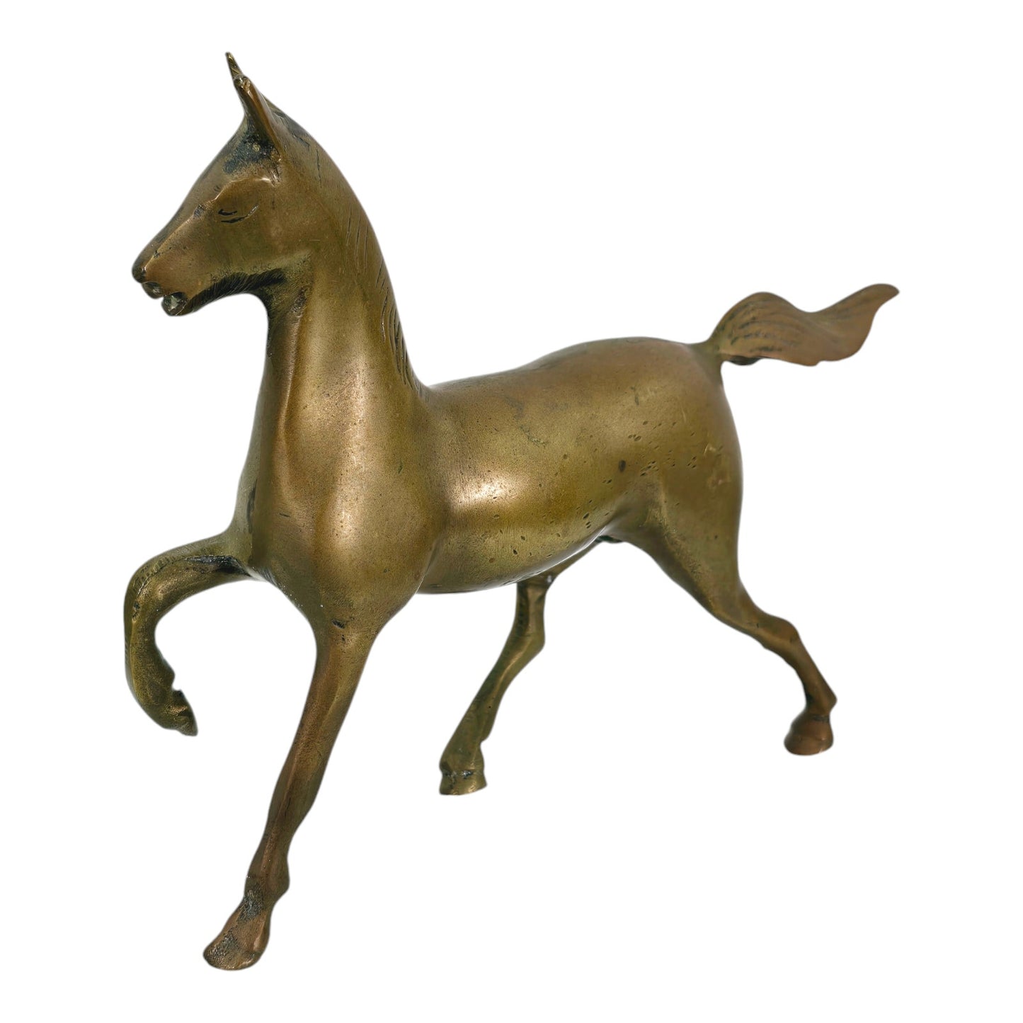 Vintage Brass Horse, Prancing Brass Horse Figurine, Patina, Anatomical, 5.25" H