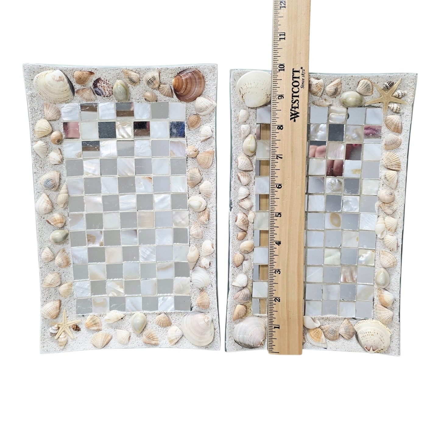 Pier 1 Imports Shell Mosaic Glass Trays Seaside Decor Rectangular Coastal Decor