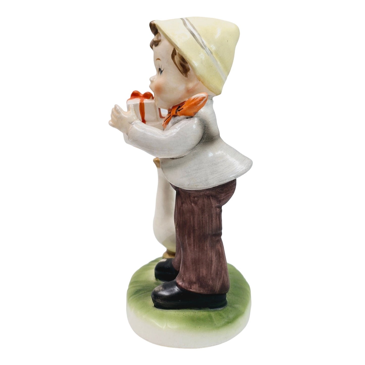 Vtg FLAMBRO Collectors Choice Series, Singing Boy with Present & Duck Figurine