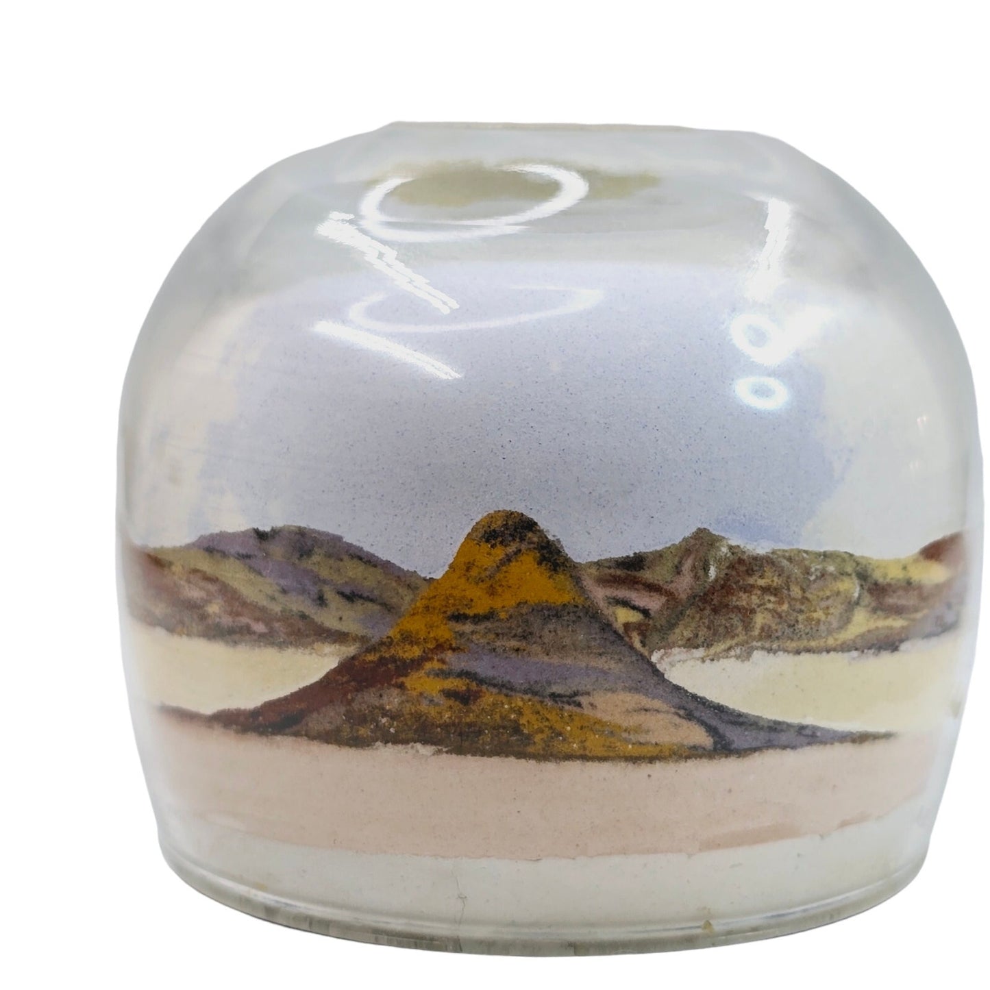 Painted Desert Sands, Sand Globe Art, Northern Arizona Artist, 2.5", Mountains, Sky, Clouds Paperweight