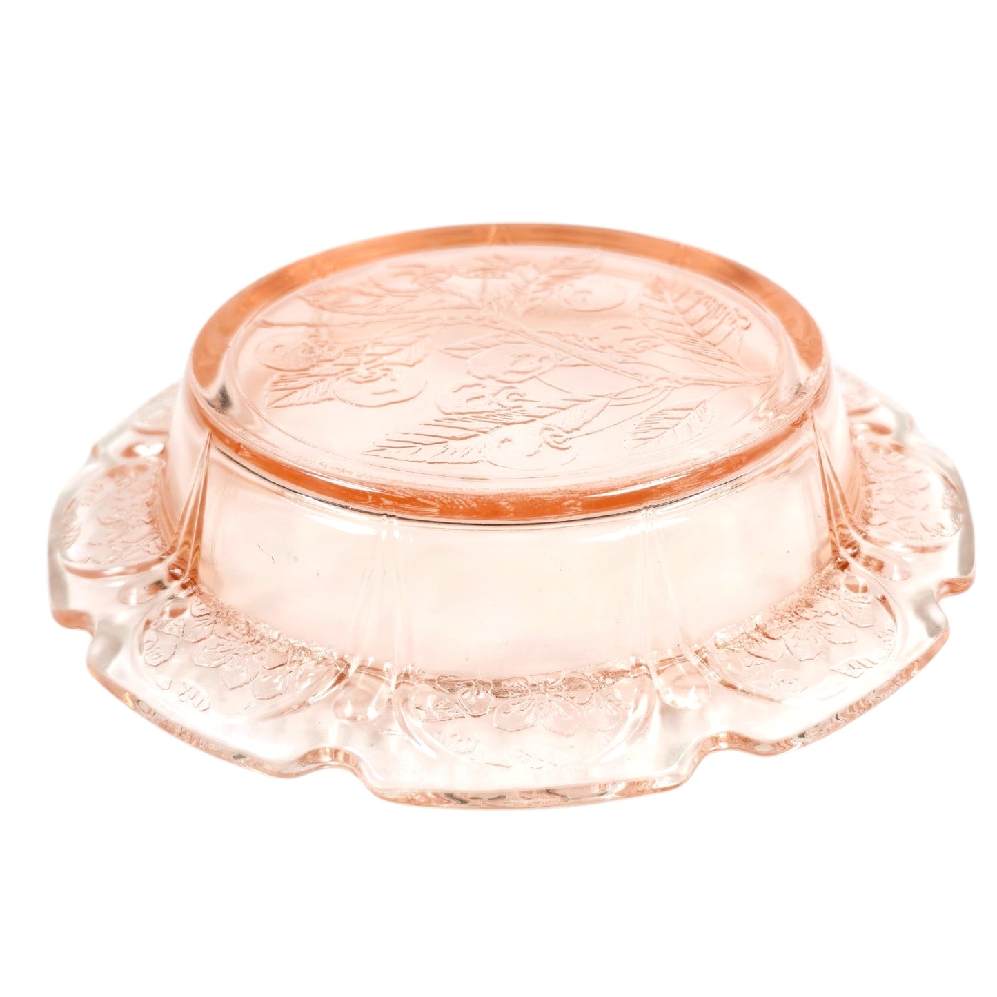 Jeannette Glass Cherry Blossom Round Butter Dish, No Lid Pink Depression Glass