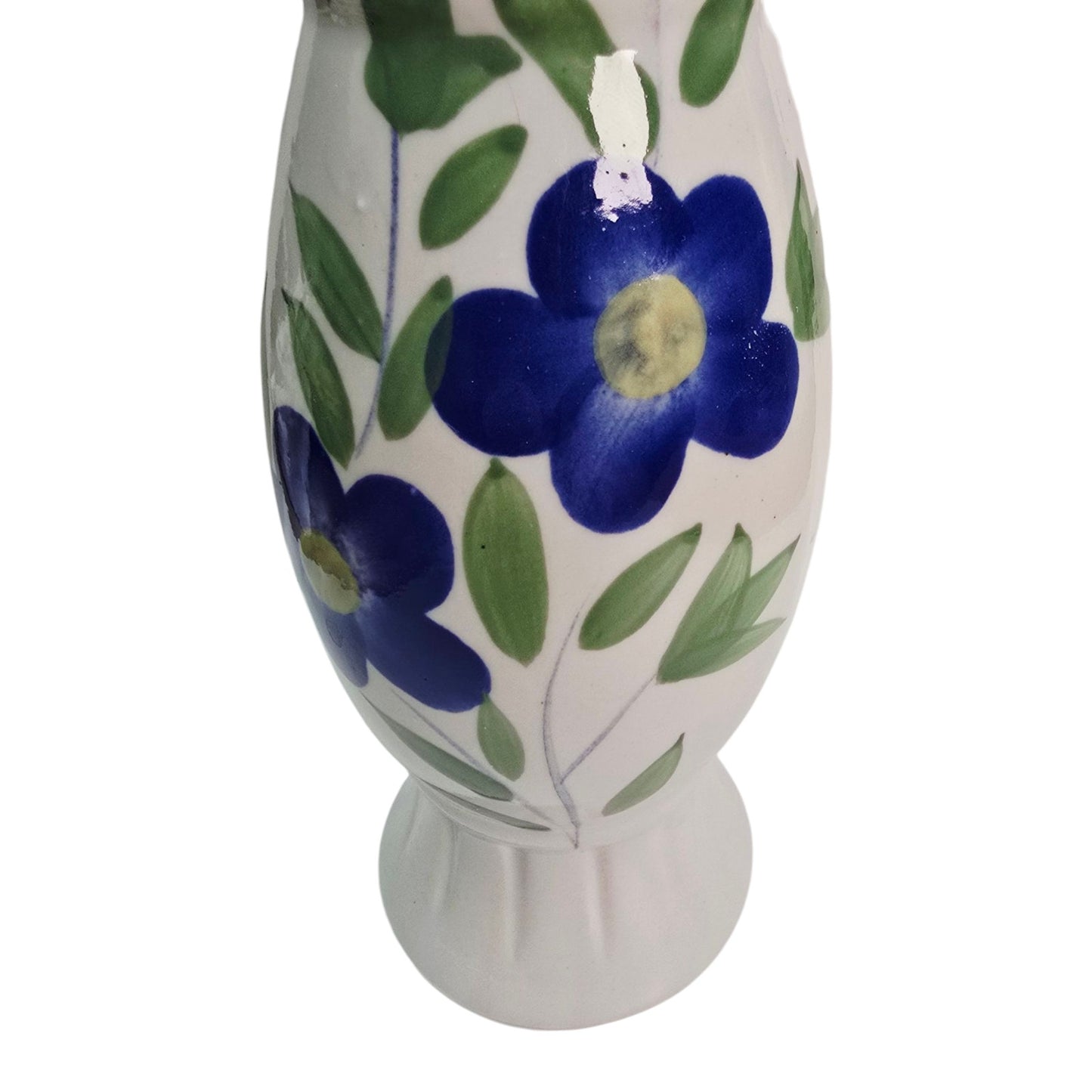 Vtg Stoneware Blue & Green Floral Vase Grecian Tall Vase 11"