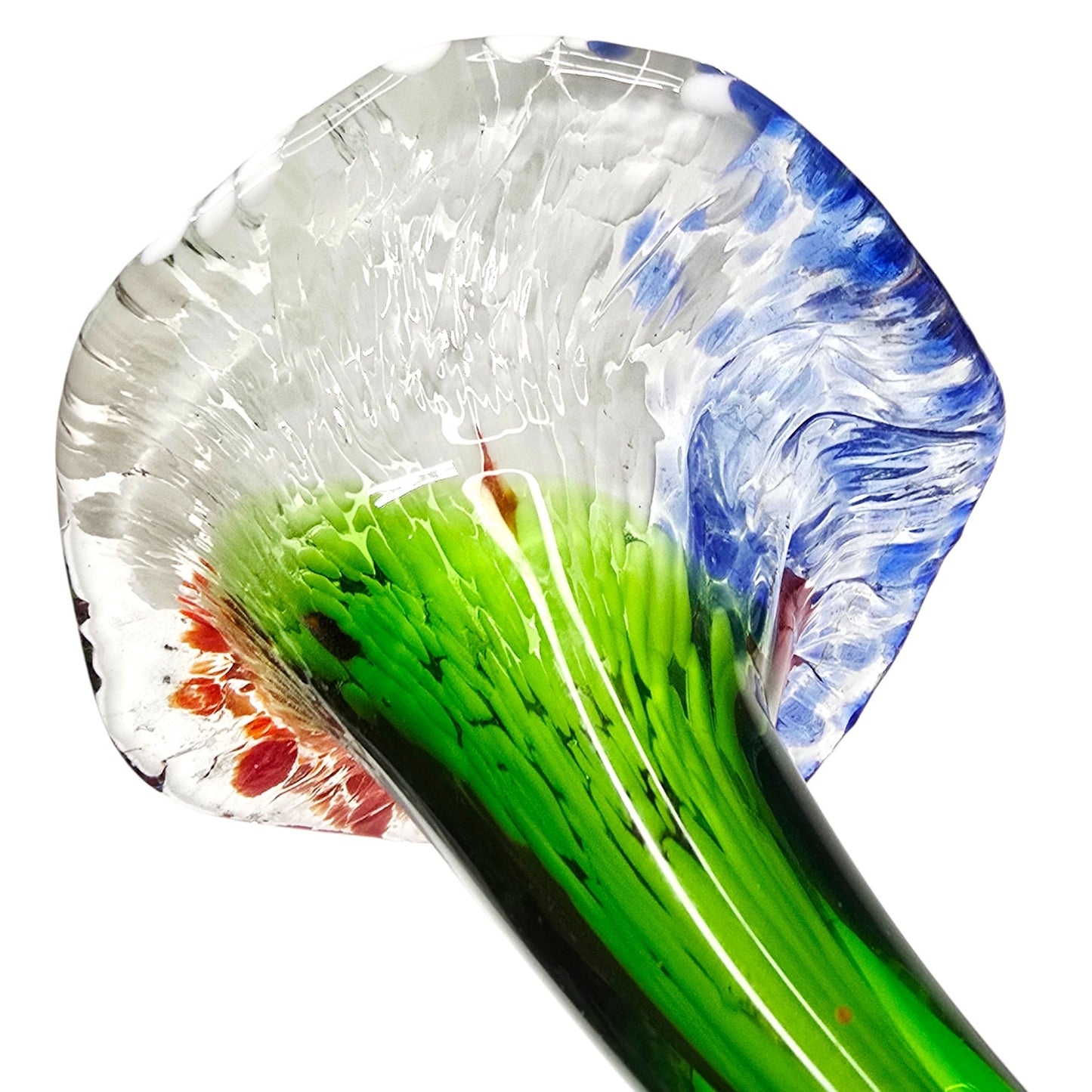 Vintage Hand Blown Art Glass Long Stem Flower 16" Red White Spatter Speckled