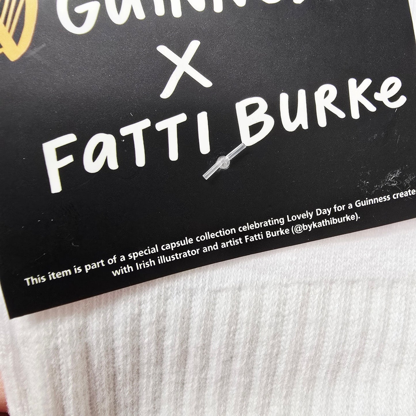 Guinness x Fatti Burke Socks New White Crew Socks Lovely Day For A Guinness NWT