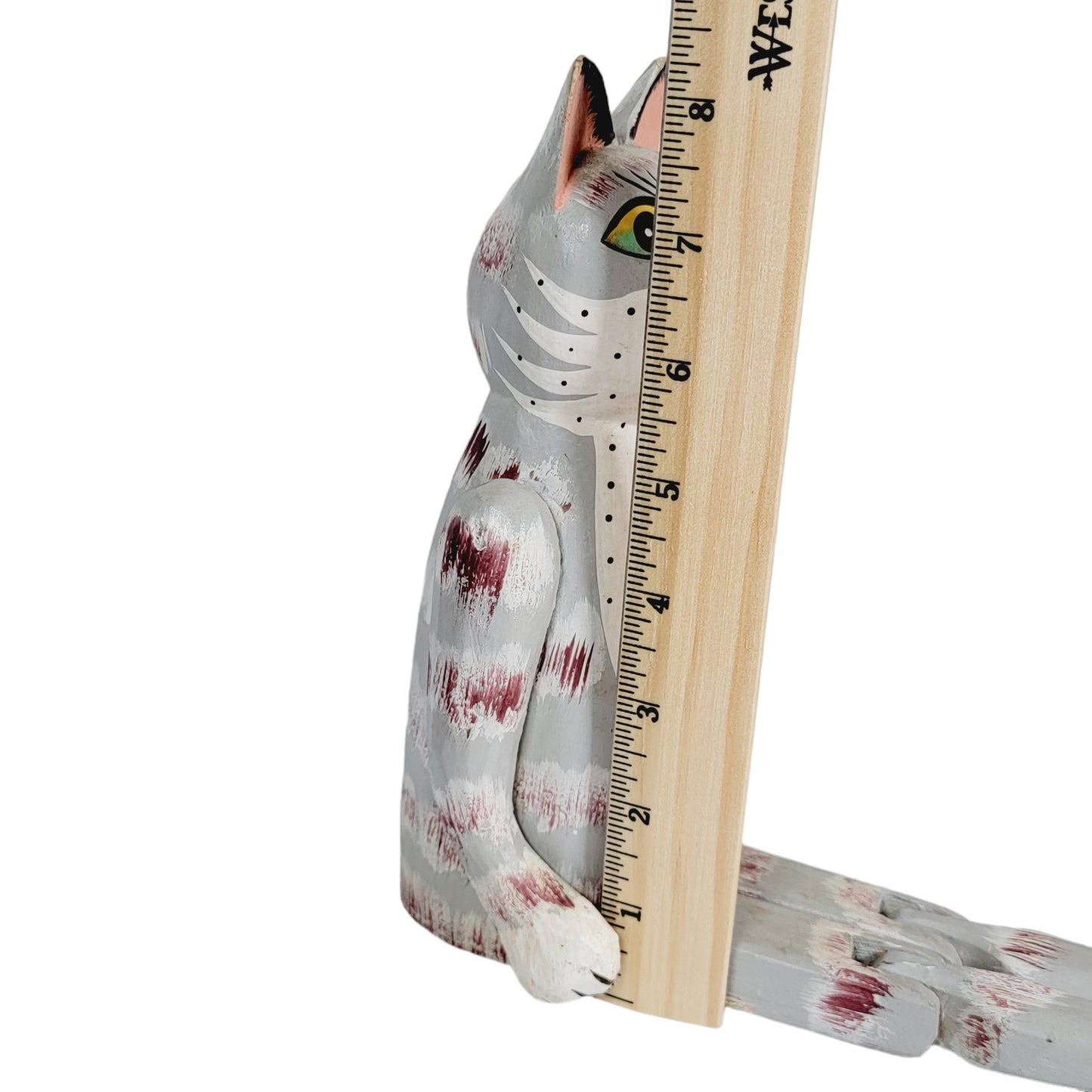 Vintage Folk Art Cat Shelf-Sitter, Hand-Carved Wood Jointed Legs, Cat Figurine