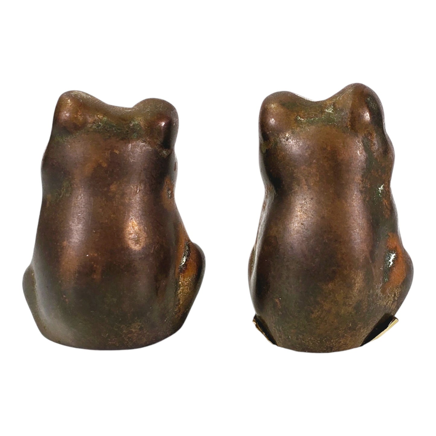 Set of 2 Miniature Brass Frog Figurines, with Patina, 1.5" H