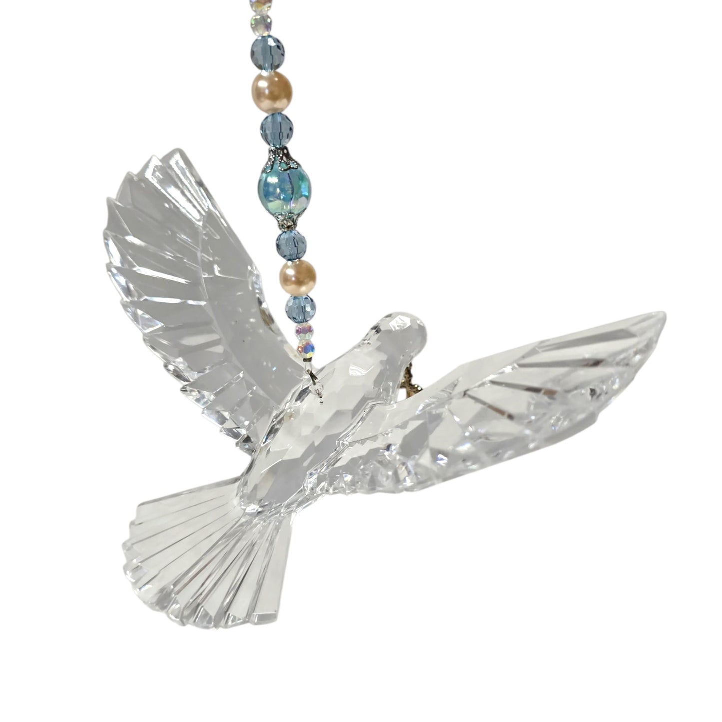 Acrylic Hanging Dove Carrying a Cross with Sparkly Beads, Christian Gift Hanging