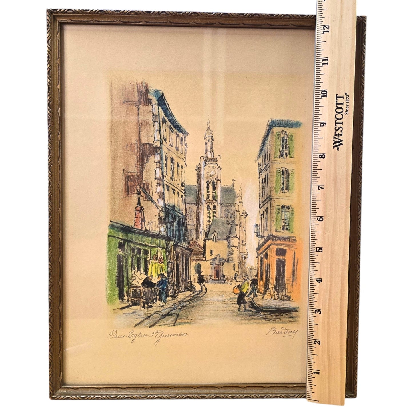 Signed Barday French Artist Lithograph Paris Eglise st Genevieve Paris Scene Vtg