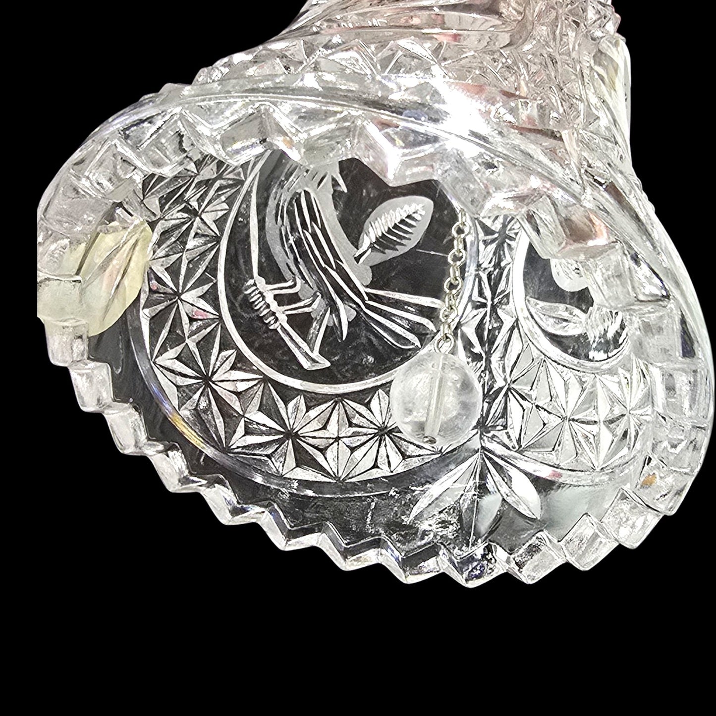 Vtg Hofbauer Byrdes Lead Crystal Bell Germany Red Bird Sticker, Etched Songbird
