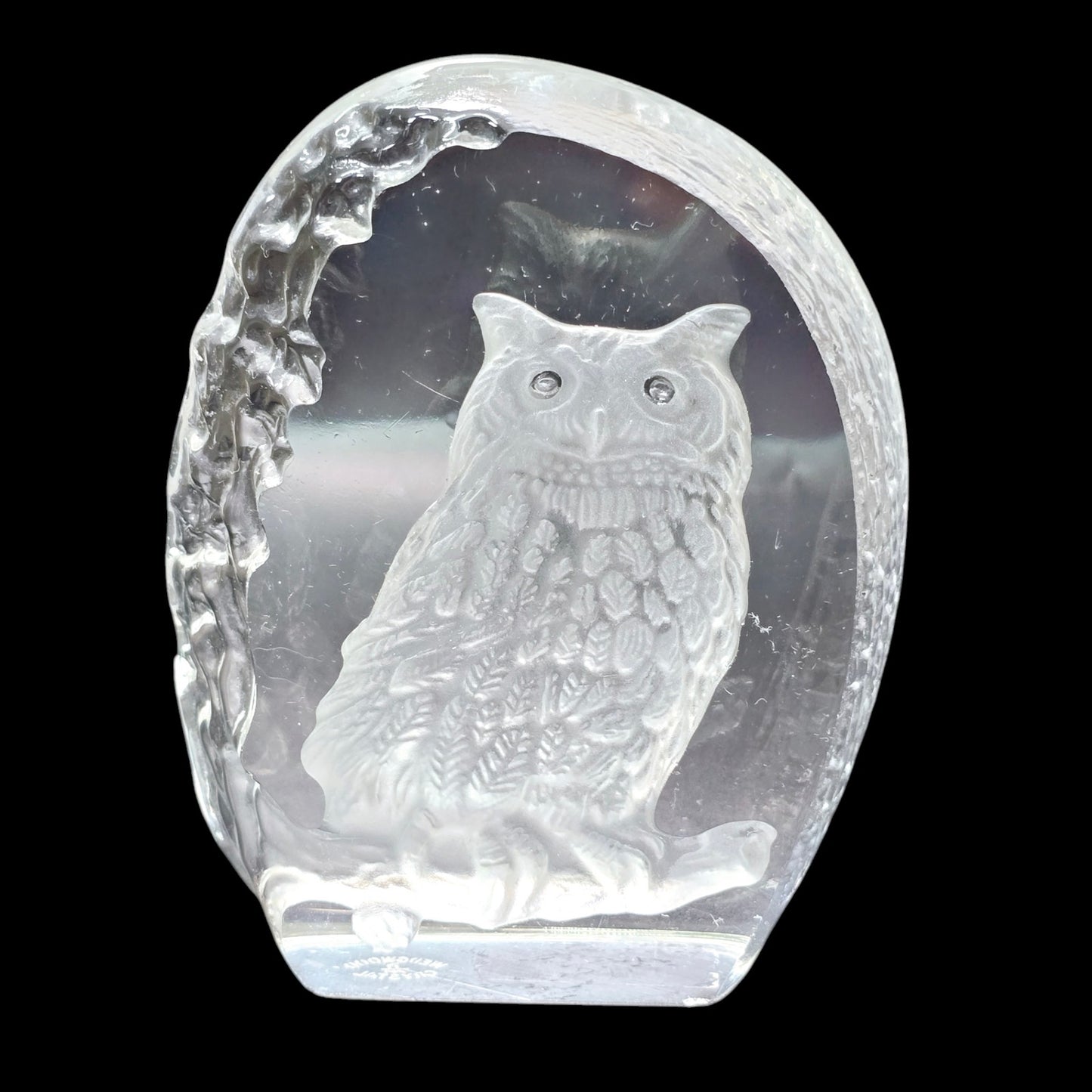 Wedgwood Crystal Etched Owl Paperweight, Marked