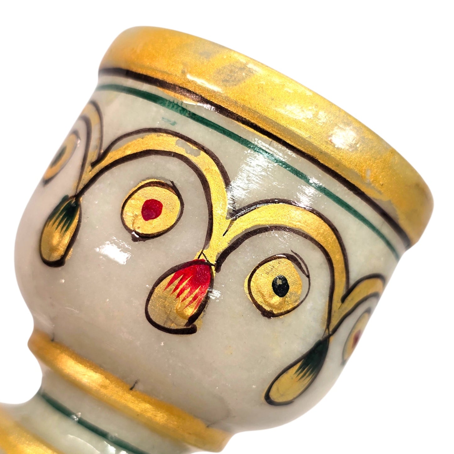 Vintage Indian Meenakari Marble Candle Holder Hand Painted Gold Accents 6"