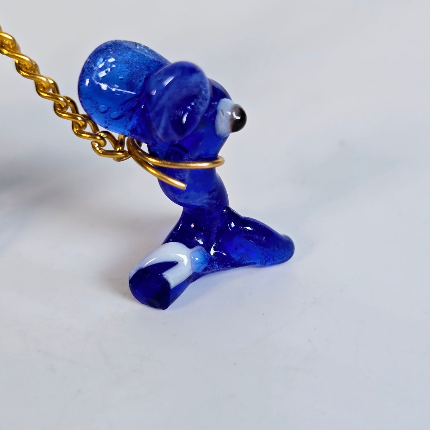 AS IS Cobalt Blue Glass Doe and Fawn, Deer Mother Chained to Baby Deer