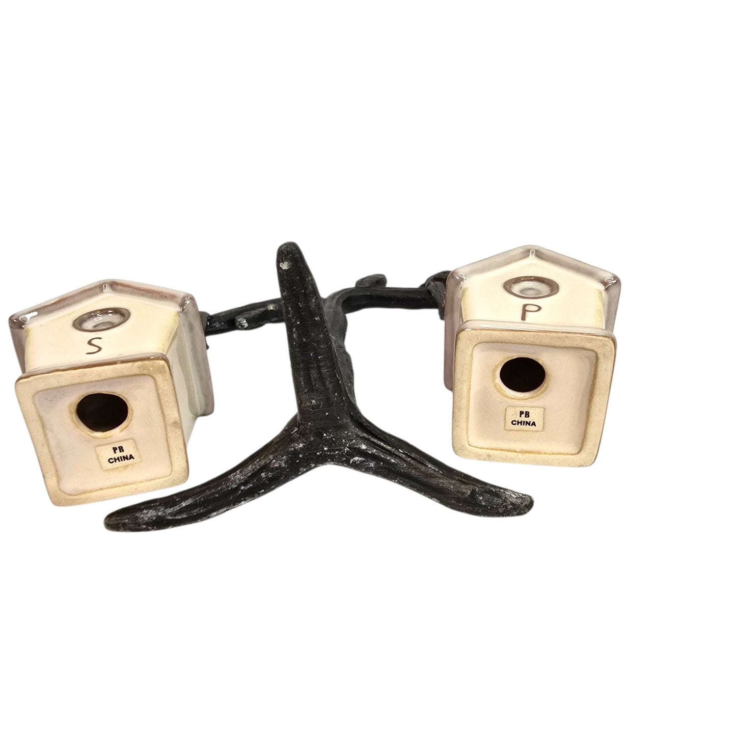 Pottery Barn Birdhouse Salt and Pepper Shakers Metal Display Tree