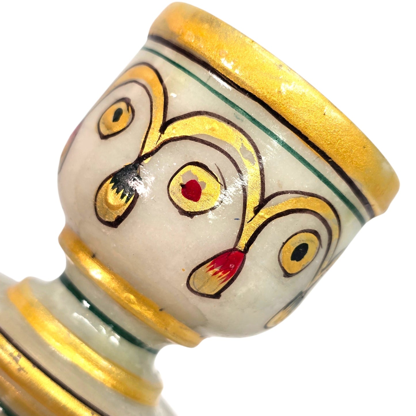 Vintage Indian Meenakari Marble Candle Holder Hand Painted Gold Accents 6"
