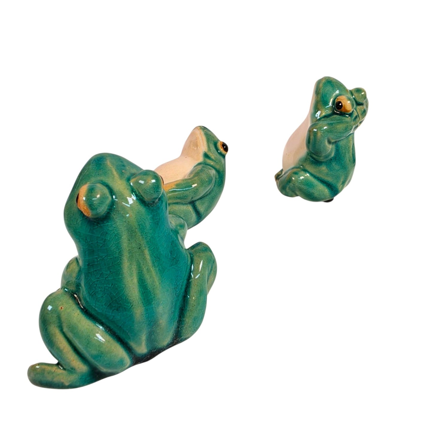 Vtg Ceramic Frog Figurines Lounging Set of 3 Whimsical Anthropomorphic MCM Decor