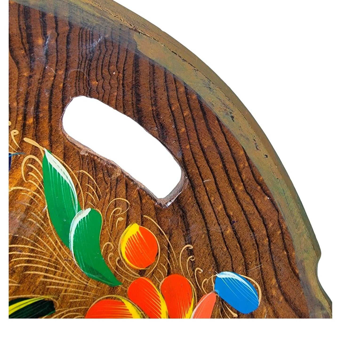 Mexican Folk Art Batea Wooden Tray, Oval Hand painted Floral, Rustic Wooden Tray