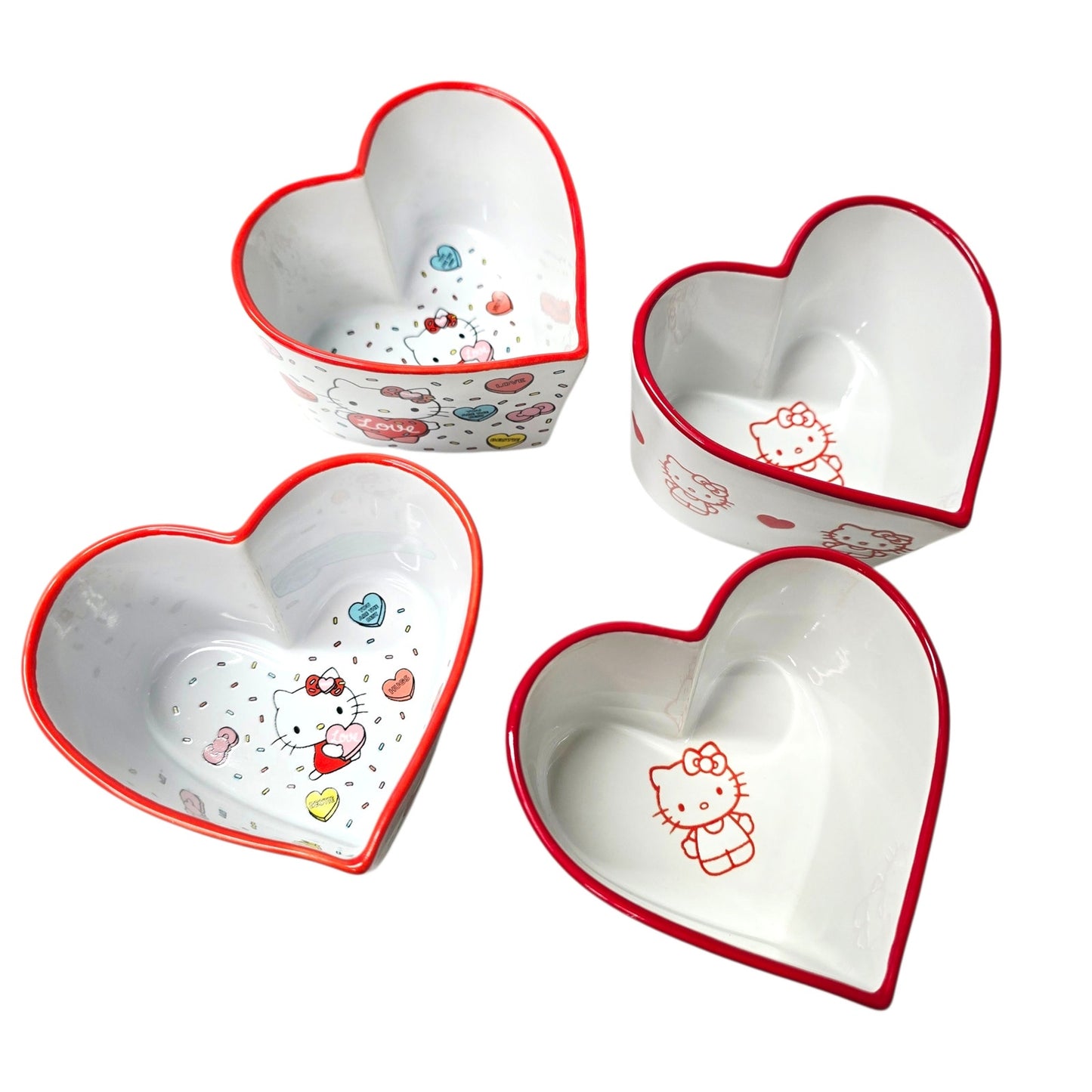 Set of 4 Hello Kitty Valentine's Day Heart Ceramic Ramekins Sanrio Love Designs