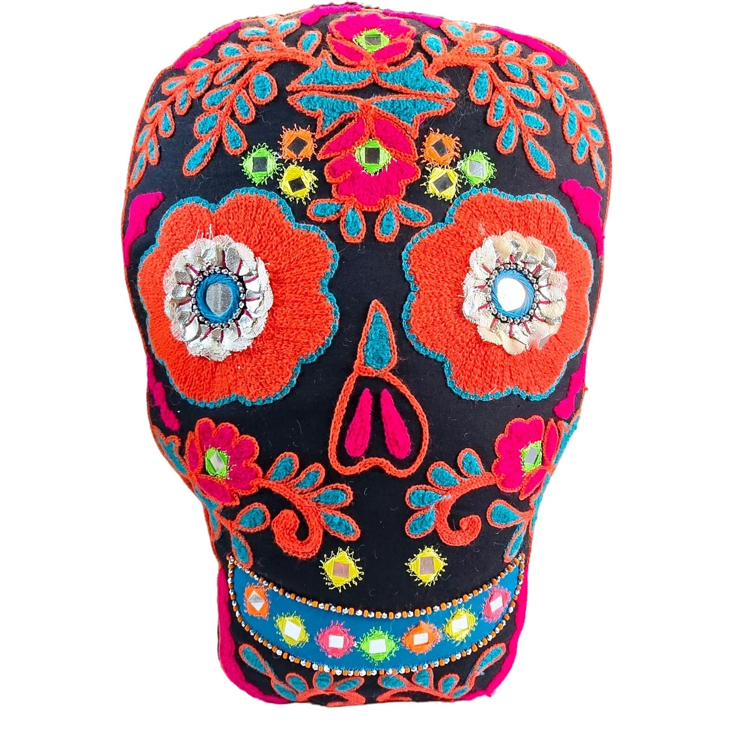 Embroidered Day of the Dead Sugar Skull Throw Pillow, Halloween Decor for WENDY