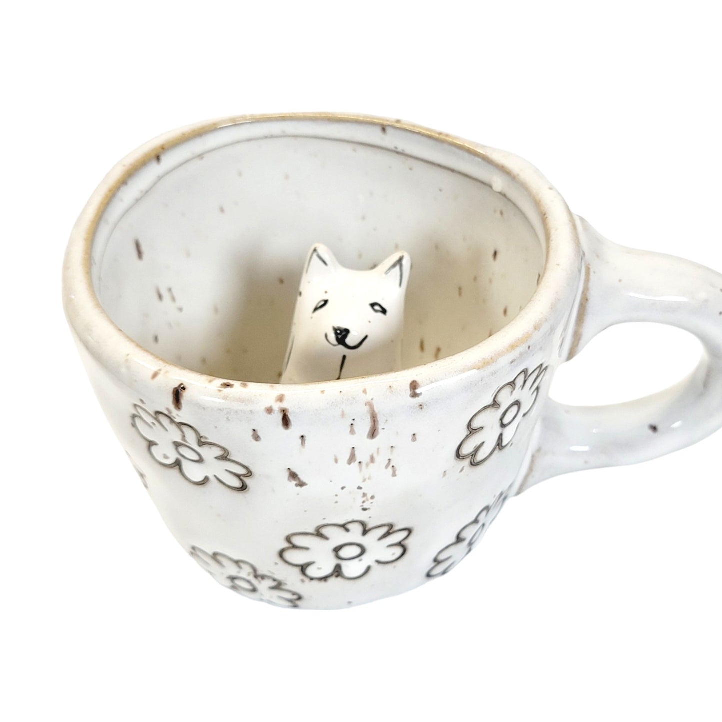 Urban Outfitters Peekaboo Dog Mug Ceramic Floral Flowers Coffee Tea Stoneware