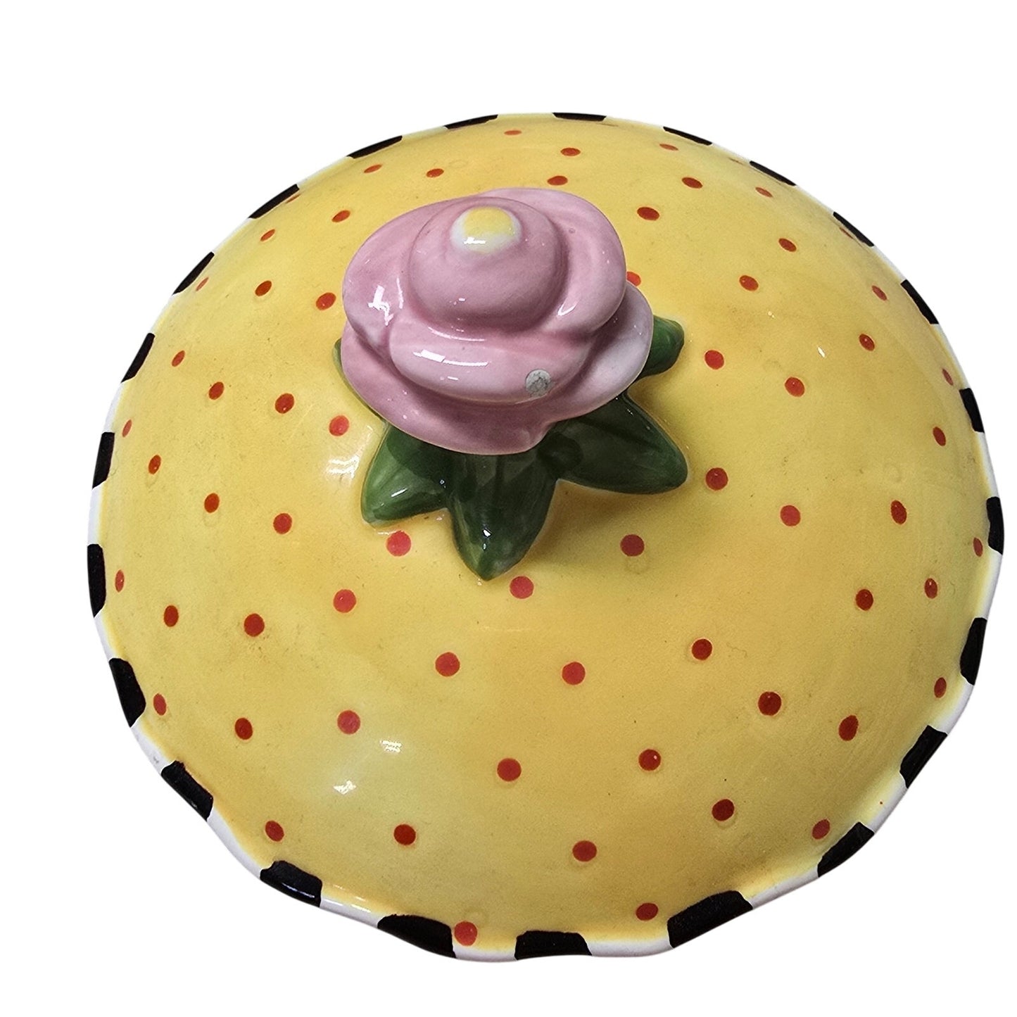 AS IS VTG 1997 ME Mary Engelbreit Ceramic Teapot, Yellow Pink Flower 8”, Flaw