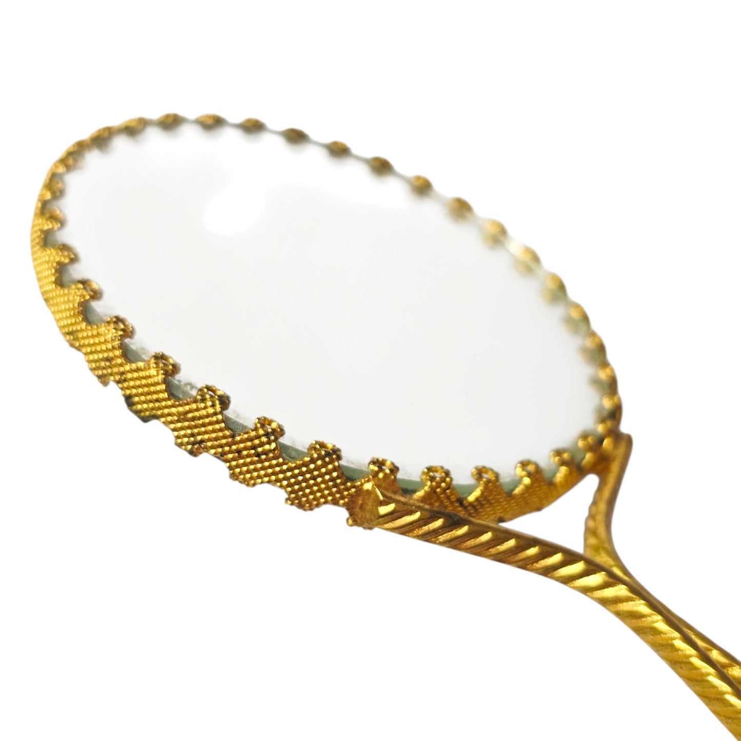 Vintage Limoges Porcelain Hand Mirror Courting Couple Scalloped Beaded Filigree