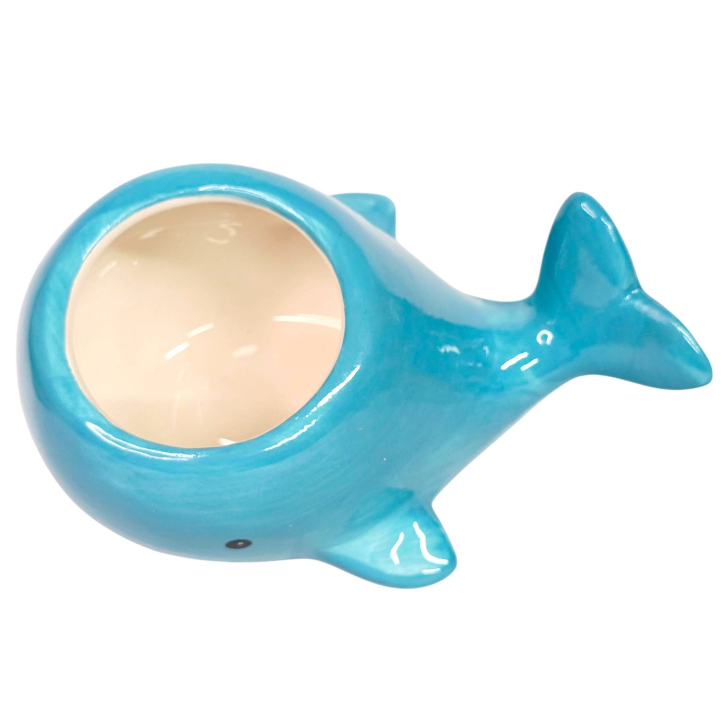 Small Blue Whale Succulent Planter Ceramic Turquoise and White