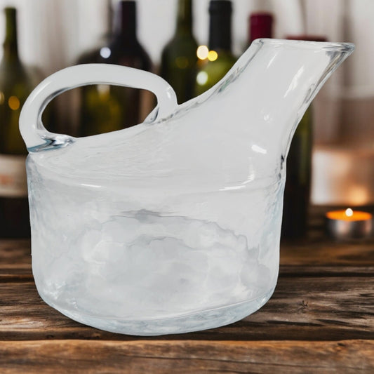 Textured Glass Wine Carafe with Slanted Spout and Handle, Wine Decanter