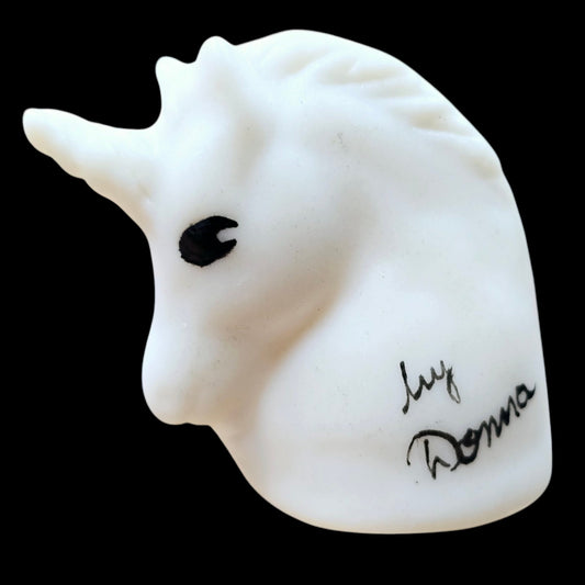 Vintage Signed White Unicorn Thimble by Donna, Signed D H 1985