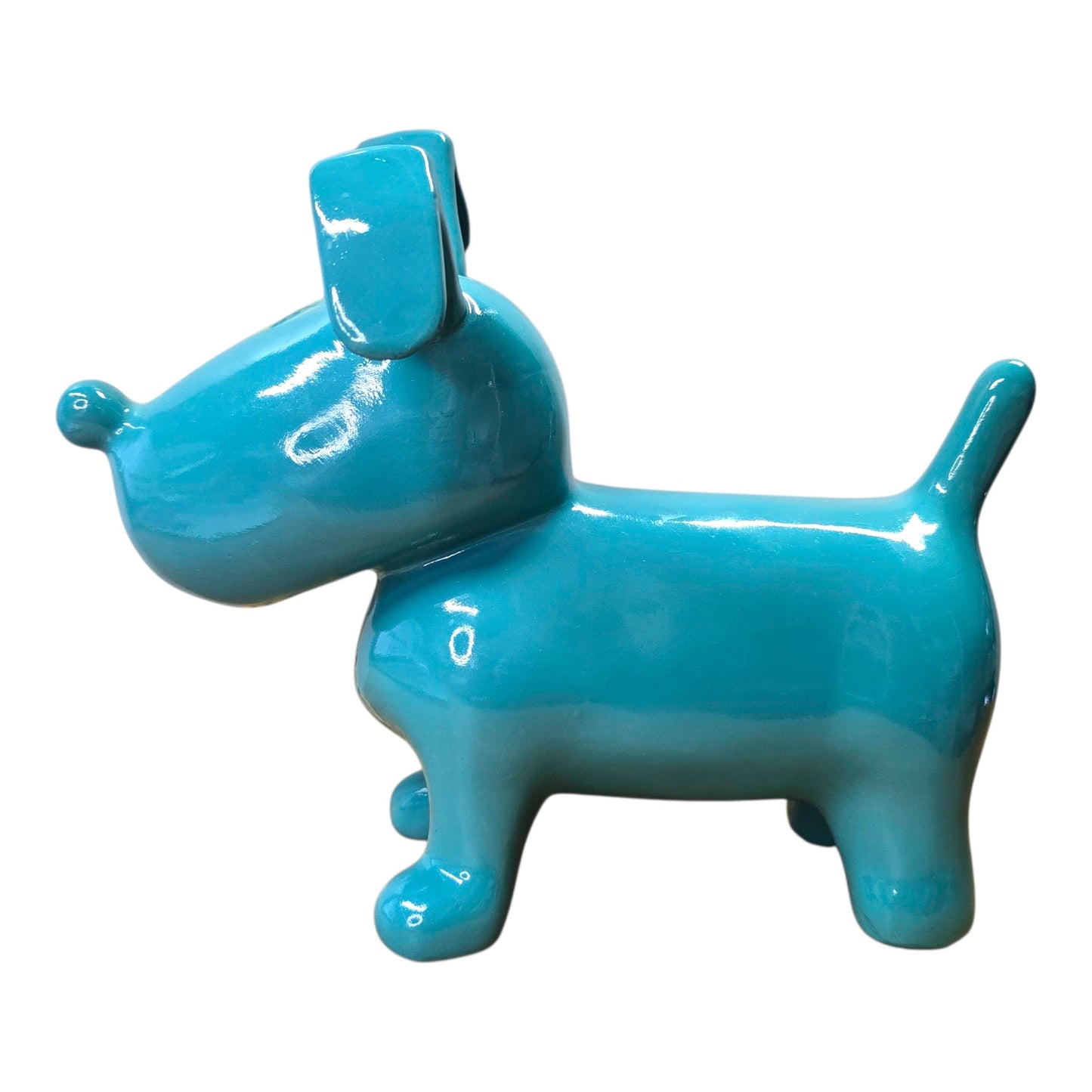 Modern Ceramic Dog Figurine Blue Glossy Pop Art Style Safe Paint 9" Home Decor