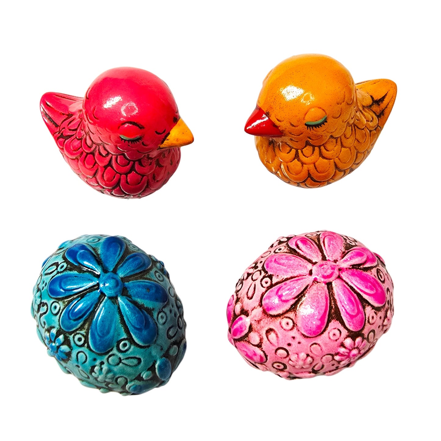 Vintage Japan Hand-Painted Bird & Easter Egg Miniature Lot 4 Textured Porcelain