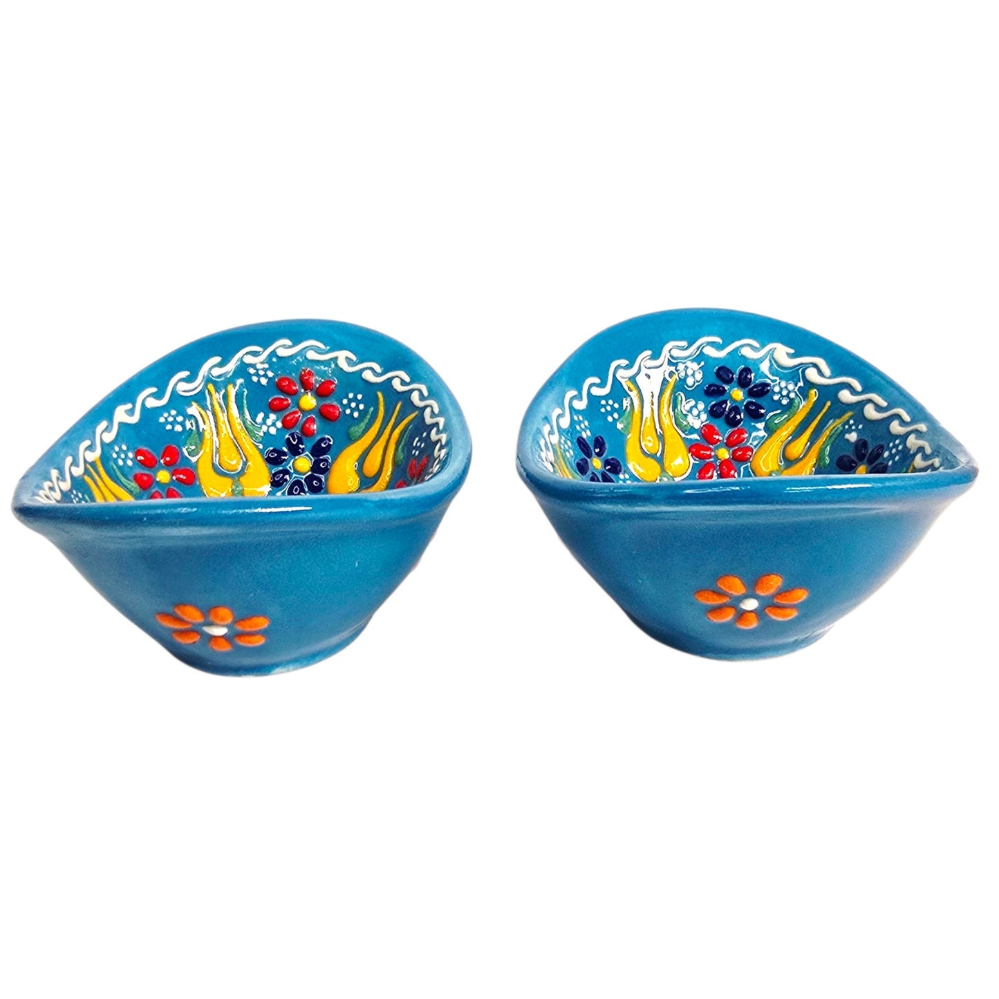 Hand-Painted Blue Floral Ceramic Trinket Dishes (Set of 2)