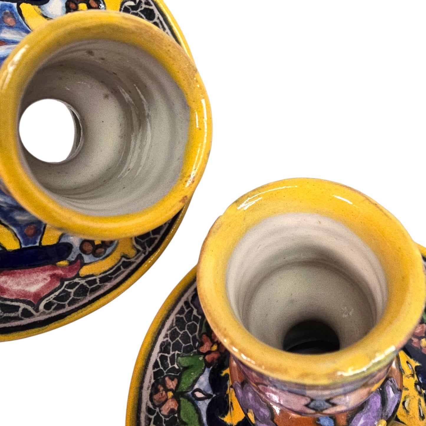 Vtg Casa Rugerio Puebla Mexico Talavera Candlesticks Pair Hand Painted Pottery