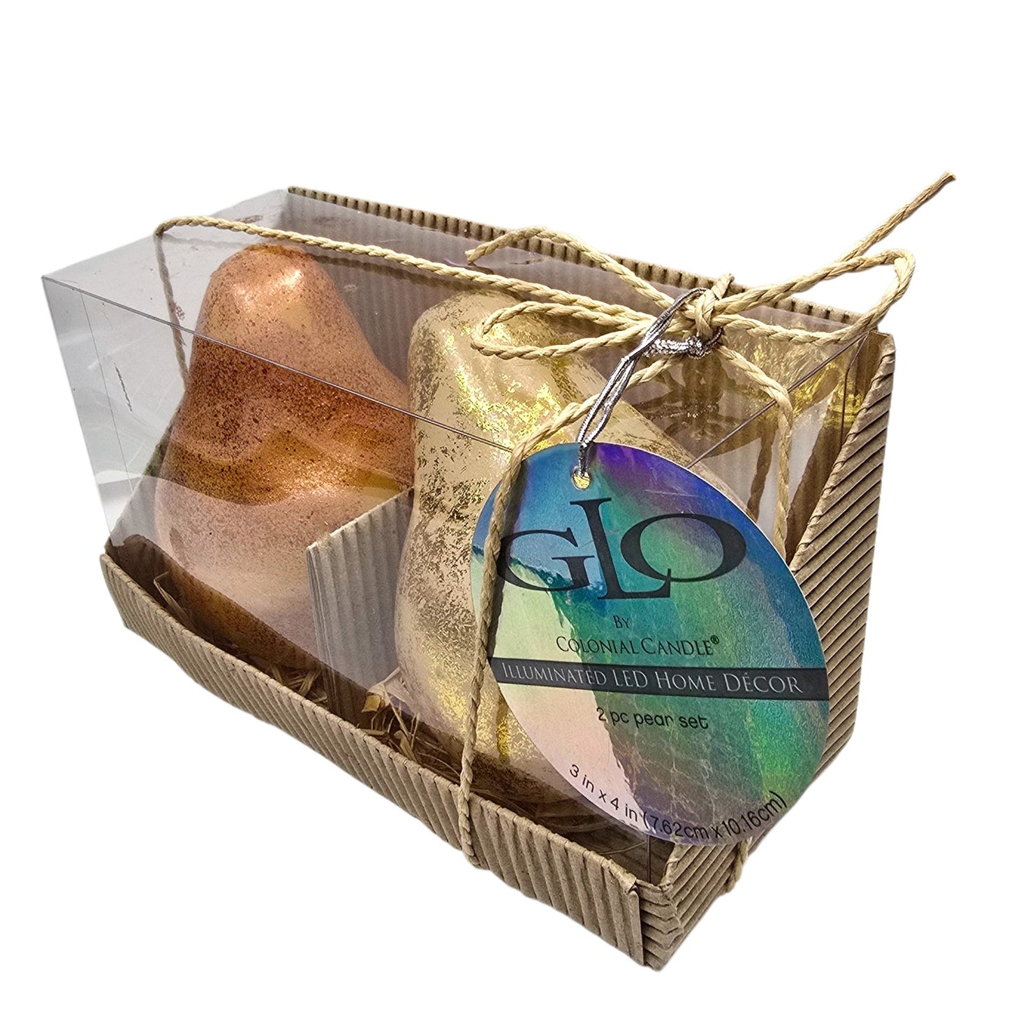 Vtg Illuminated LED Pear Light Set GLO Colonial Candle Gold Foil Fall Decor