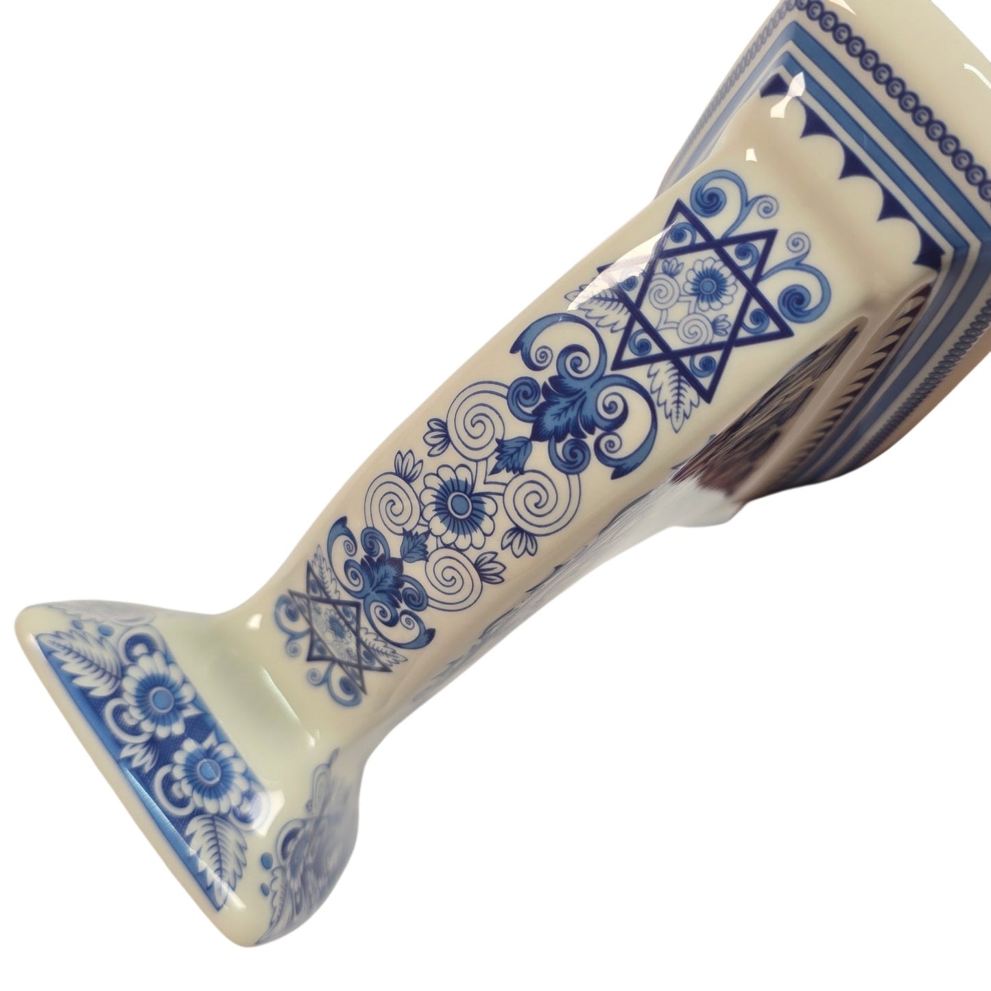 Vintage Spode The Judaica Collection Ceramic Hanukkah Menorah Blue White Scroll