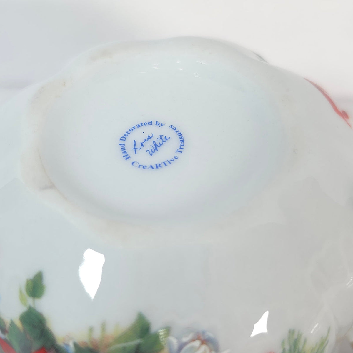 Lois White CreARTive Treasures Christmas Teacup Saucer Spoon Poinsettia