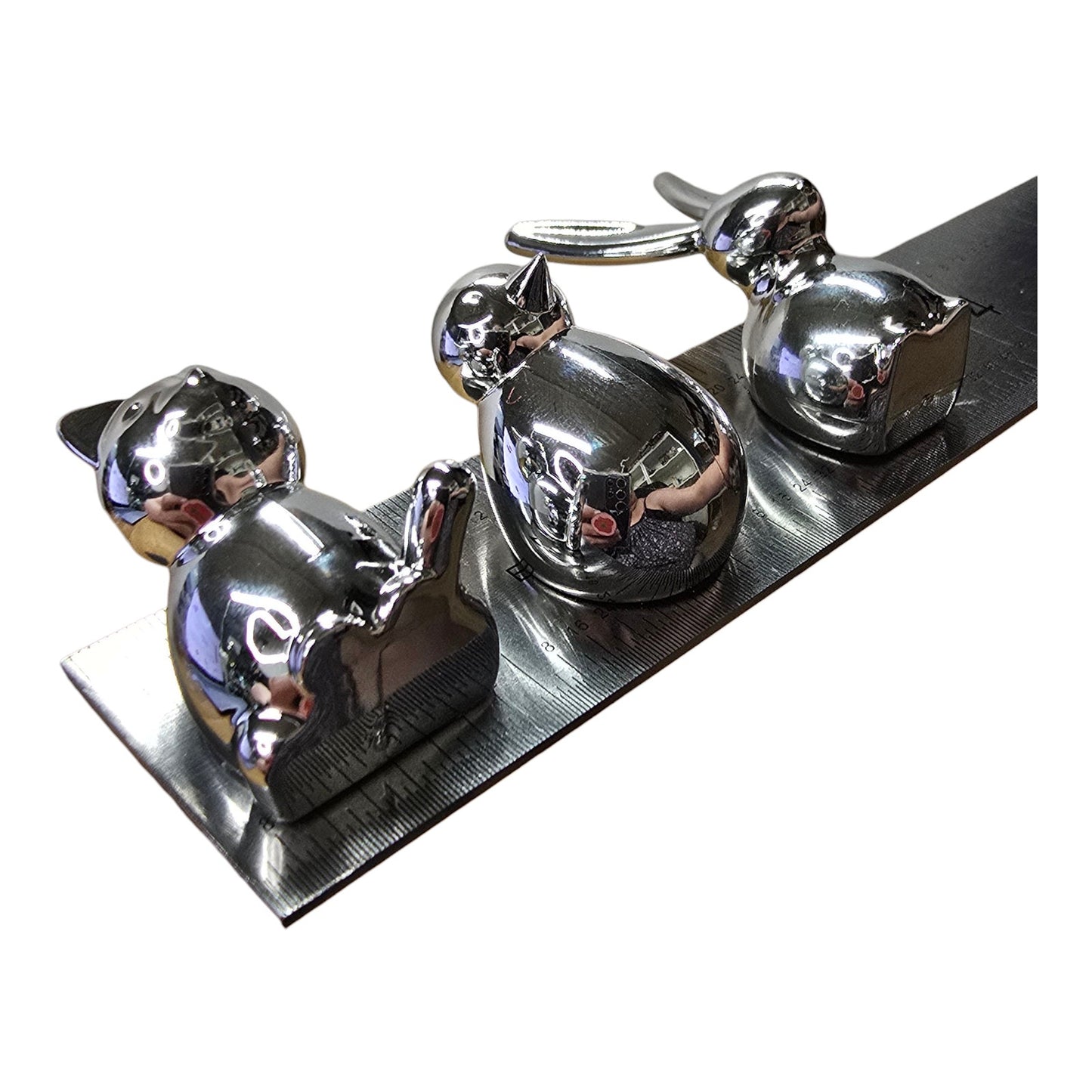 Umbra NOW Menagerie Magnets Set 3 Chrome Cat Bird Bunny Animal Figurine NIB