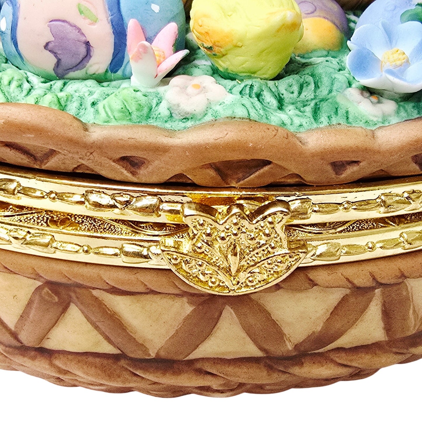 Large 9" Porcelain Easter Bunny Basket Lidded Centerpiece