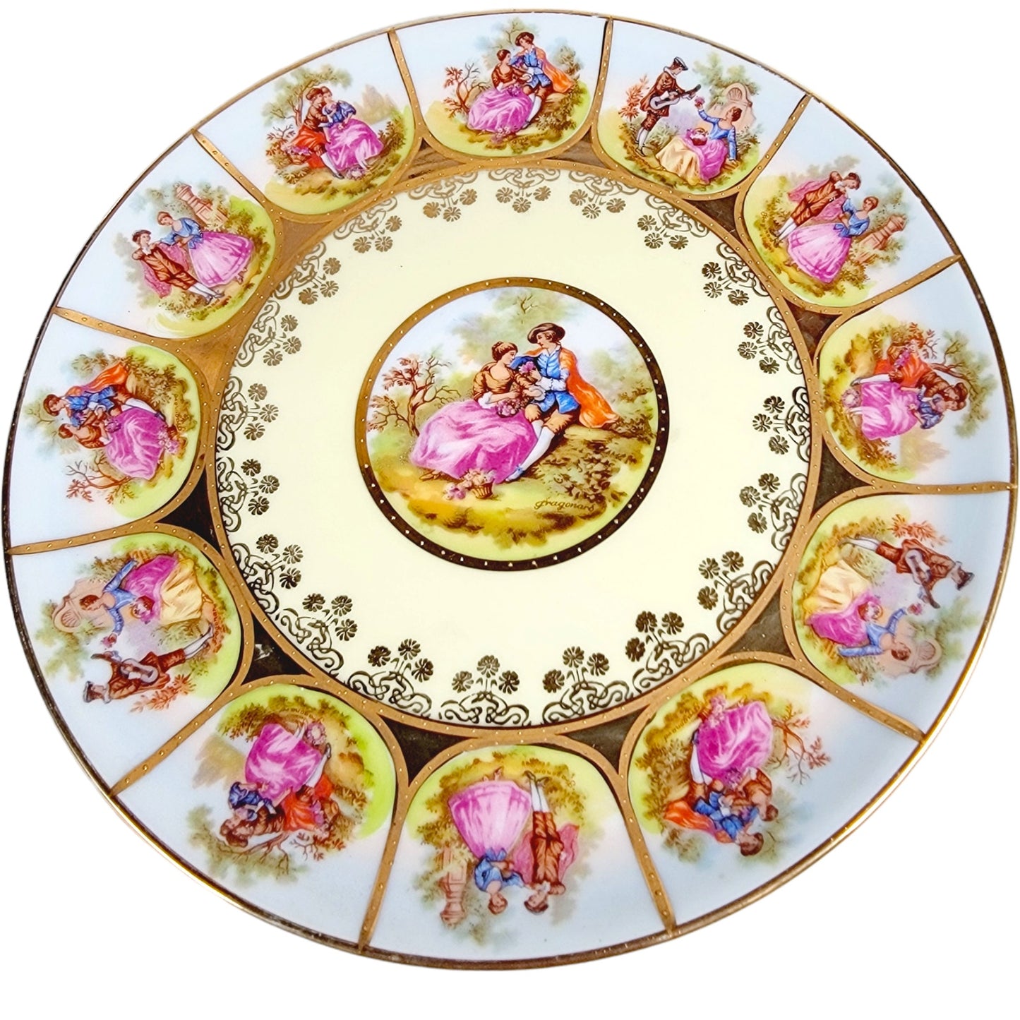 Vintage Love Story Fragonard Couple Dinner Plate 11 inch Bavaria Handpainted