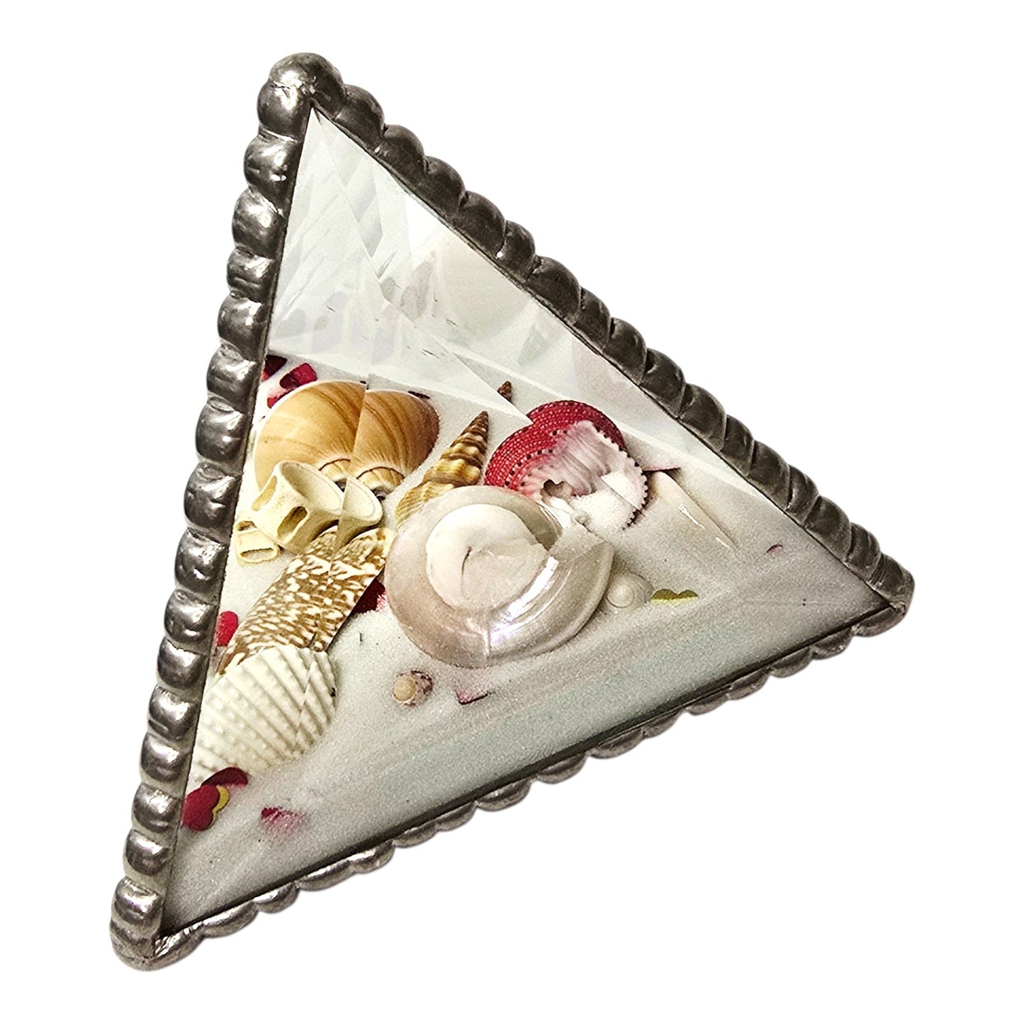 Signed J & J 1993 Glass Sand Prism Valentine's Shell Heart Confetti Art Coastal