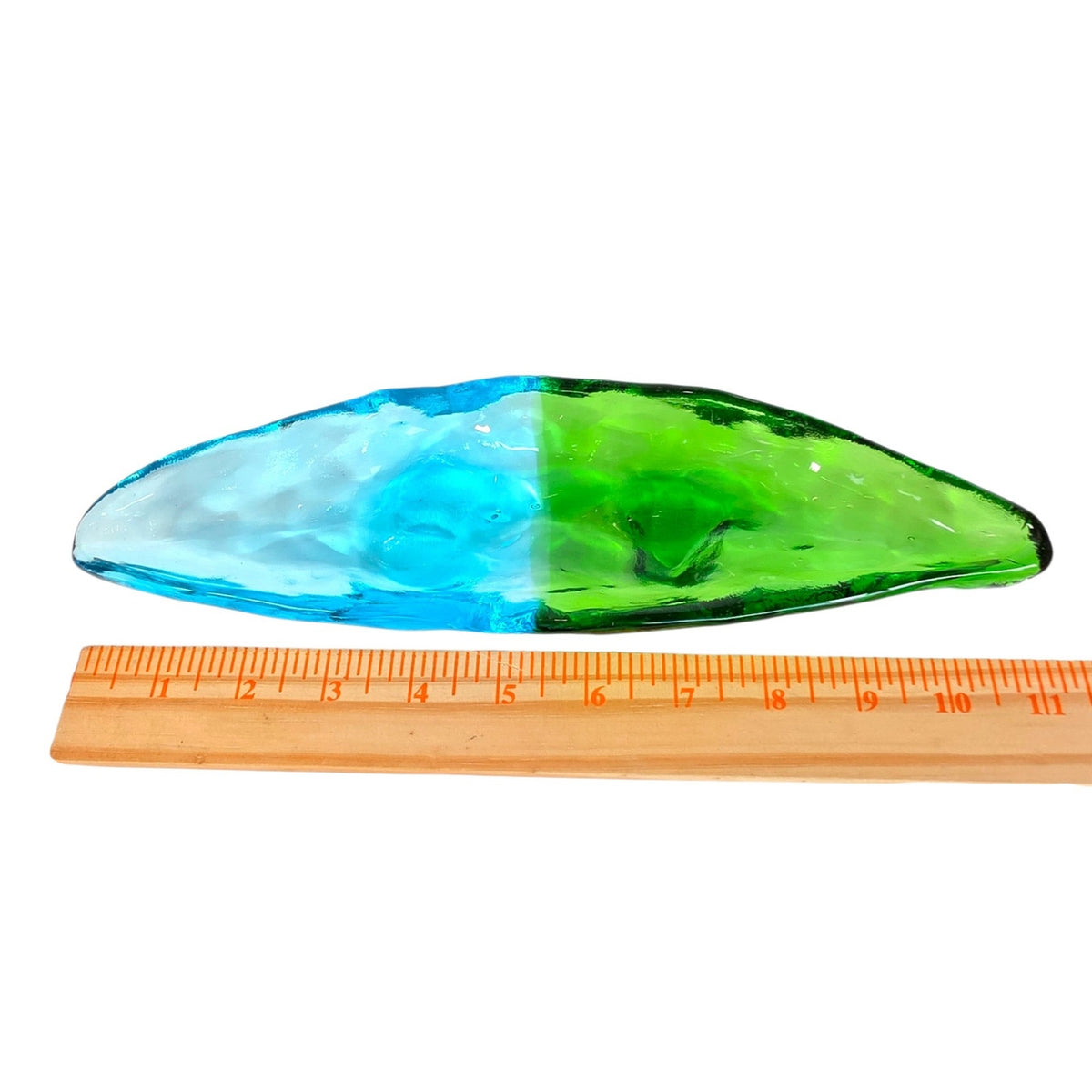 Recycled Sea Glass Console Dish Two-Toned Aqua and Green Long Trinket Tray