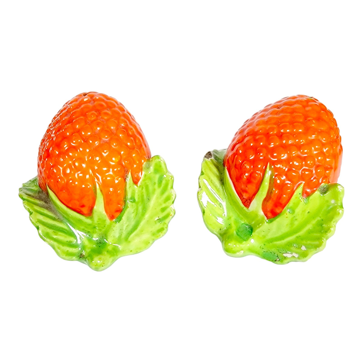 Vintage Japan Strawberry Salt & Pepper Shakers Red Green Ceramic Pair - Chipped