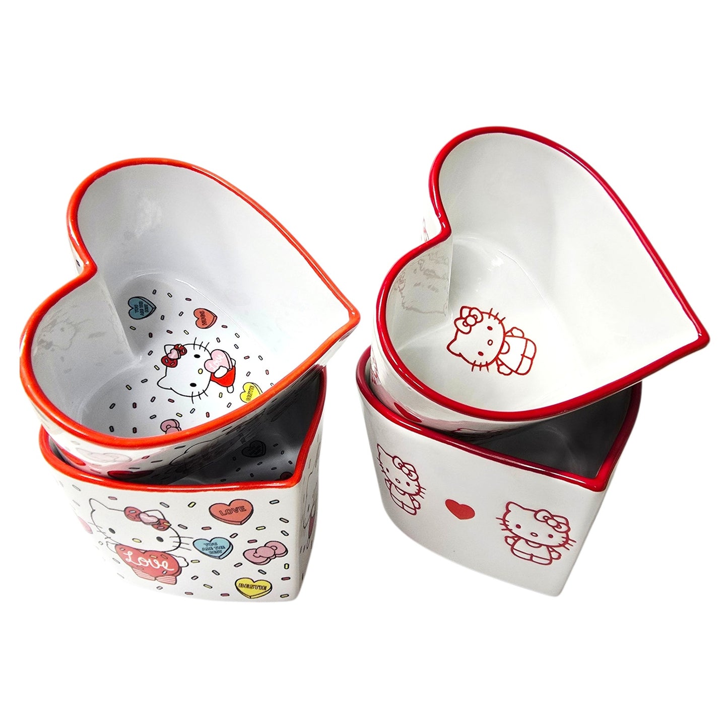 Set of 4 Hello Kitty Valentine's Day Heart Ceramic Ramekins Sanrio Love Designs
