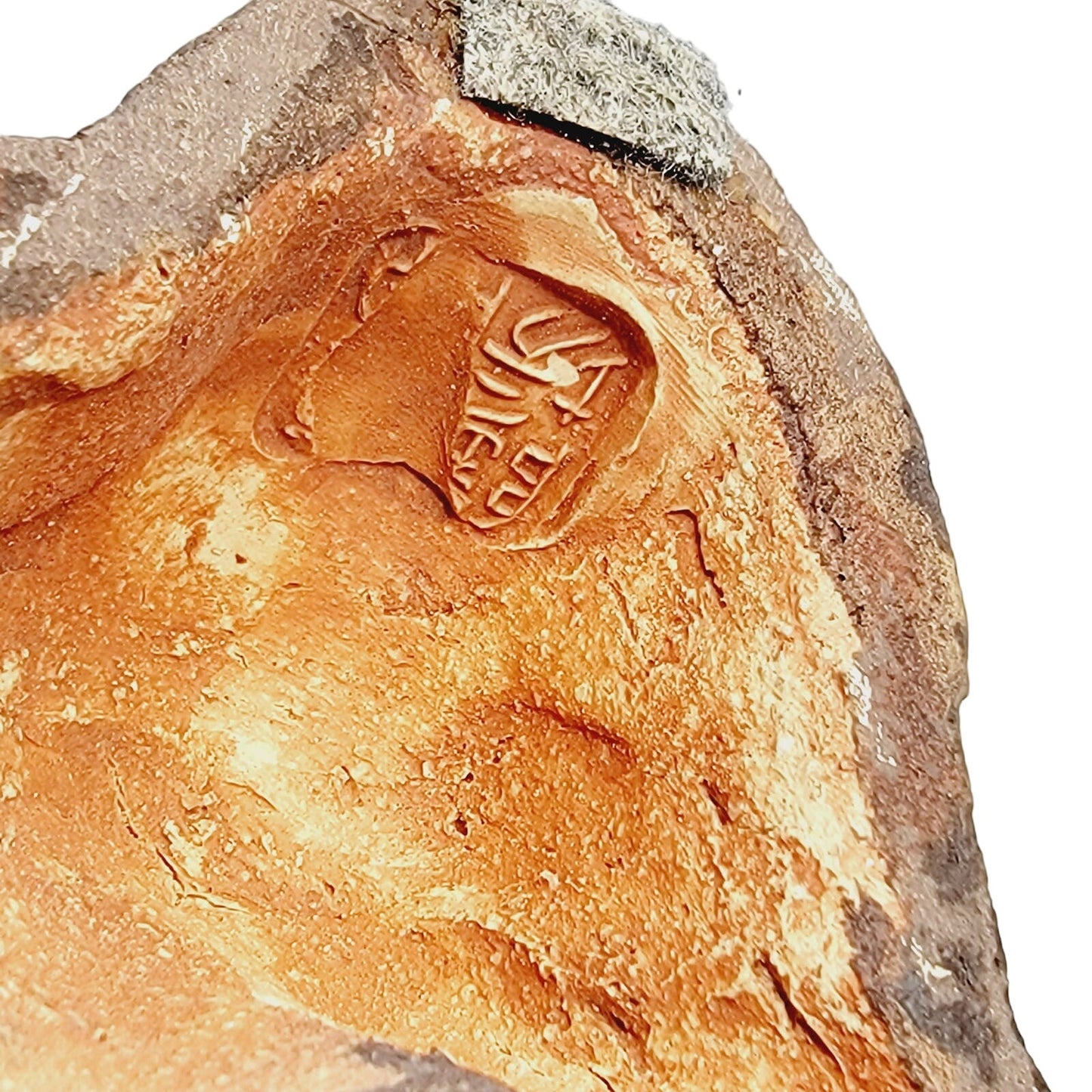 Vtg Signed Asian Rabbit Figurine Playing Long Horn Pottery Seal Mark MCM 8.5"