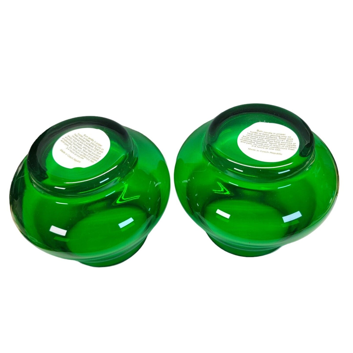 Set of 2 Art Deco Style Green Glass Votives, Made In Czech Republic, 2000 May Co St. Patricks Day