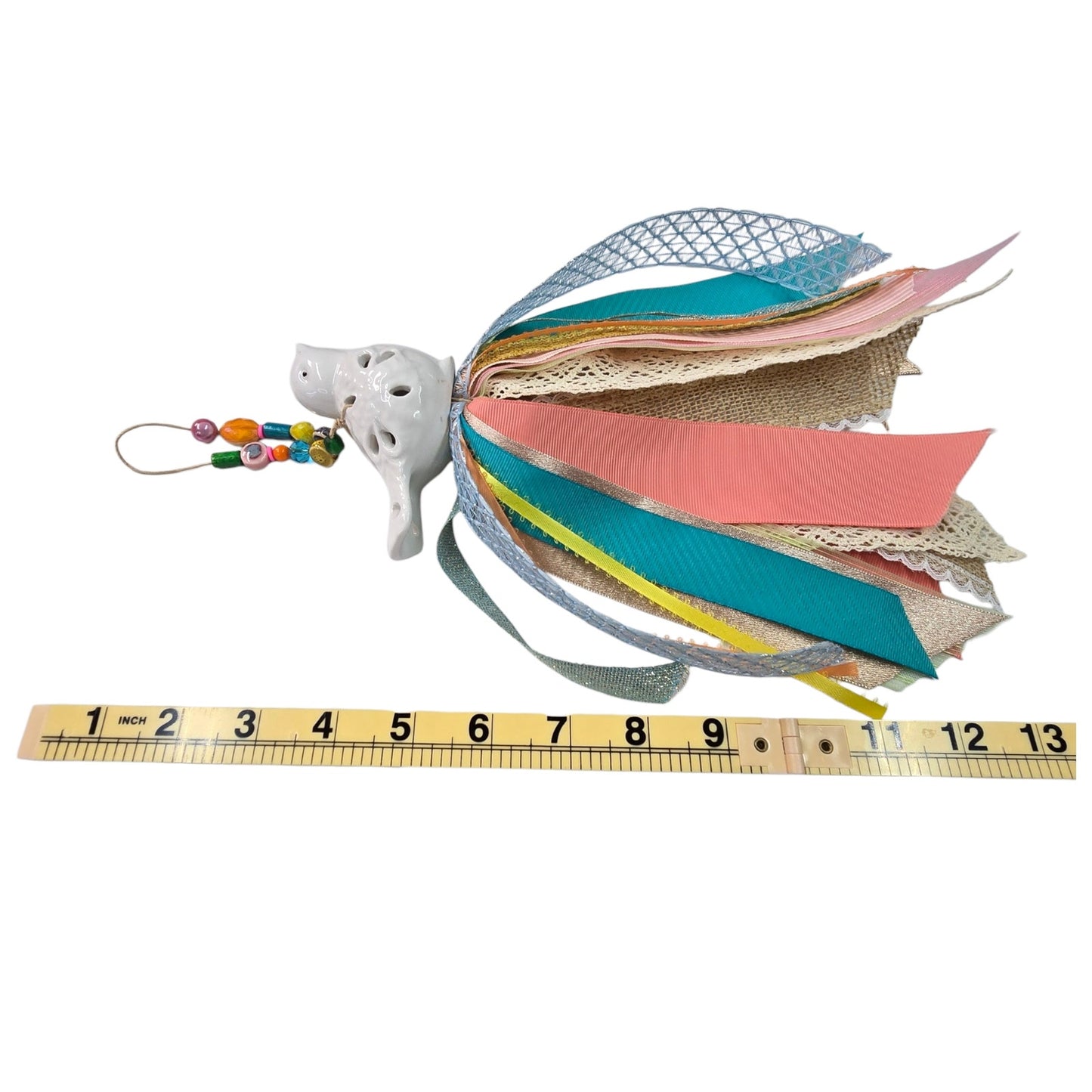 Ceramic Bird Tassel | Upcycled Ceramic Figurine Hanging Ribbon Decor Boho Farmhouse