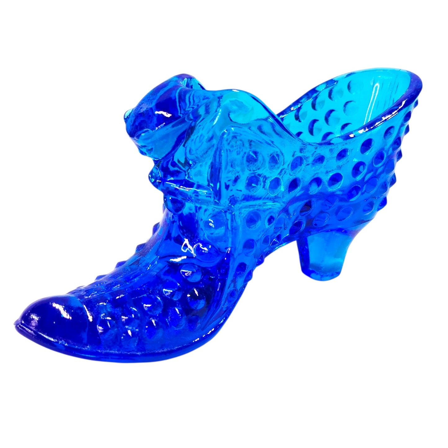 Vintage Fenton Cobalt Blue Hobnail Shoe Slipper Cat Panther Lightly Glowy