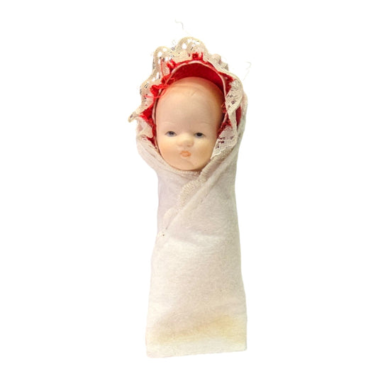 Vintage Porcelain Baby wrapped in Blanket, 4" L