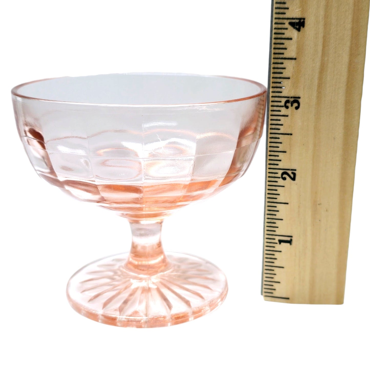 Vintage Hocking Depression Glass Pink Block Optic Sherbet Pedestal Bowl Trinket Dish