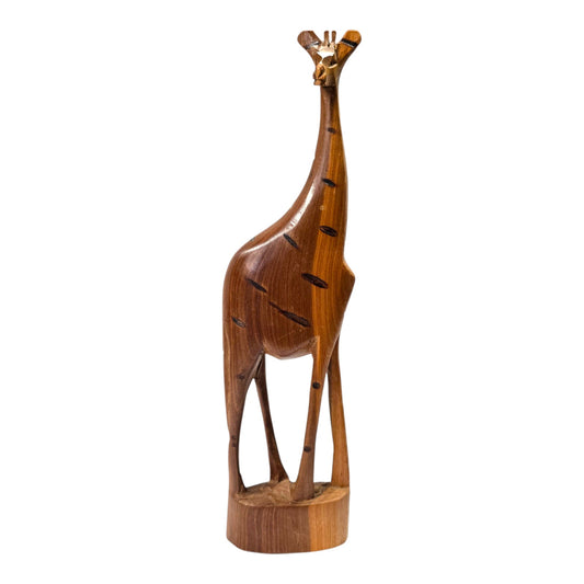 Hand Carved Wooden Giraffe Figurine 12in Safari Decor Natural Wood Sculpture