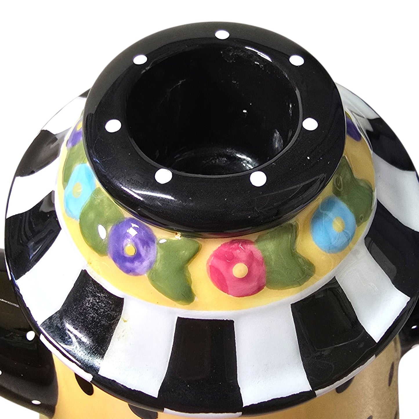 VTG 1998 Mary Engelbreit Yellow & Black Polk-A-Dot Teapot Candle Holders